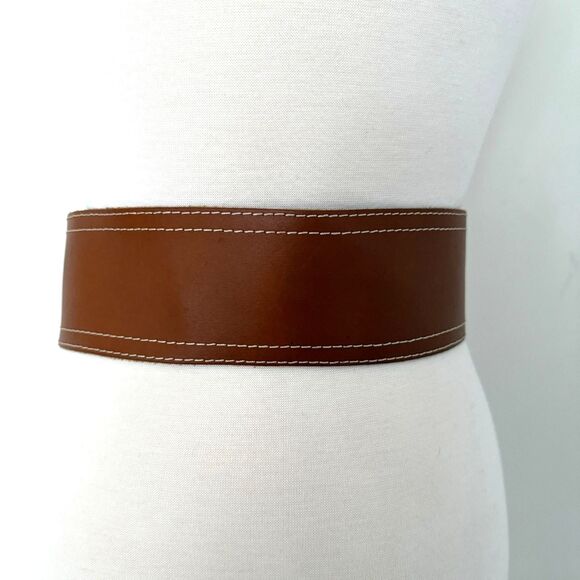VTG Divided H&M Vintage Brown Leather Double Buckle Wide Waist Cinch Belt Sz S main image 8